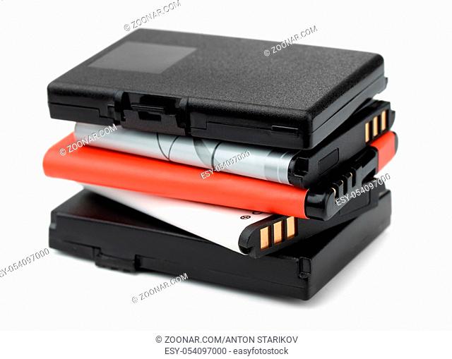 Stack of rechargeable lithium-ion batteries isolated on white