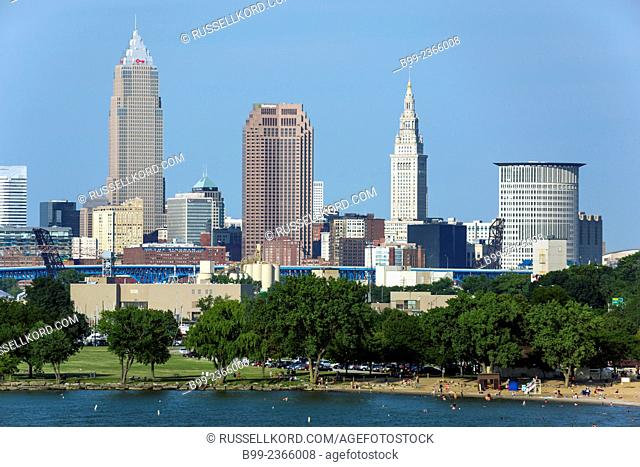 Downtown Skyline Cleveland Lake Erie Cuyahoga County Ohio Usa