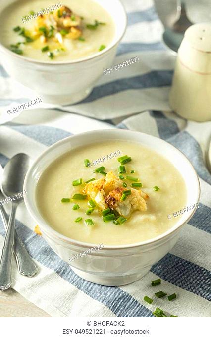 Healthy Homemade Cauliflower Soup with Butter and Chives