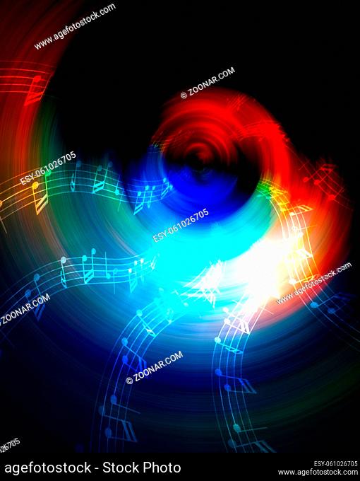 silhouette of music Audio Speaker and note, abstract background, Light Circle. Music concept