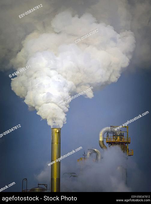 Pollution from petrochemical plant near Guadarranque, Cadiz Province, Spain