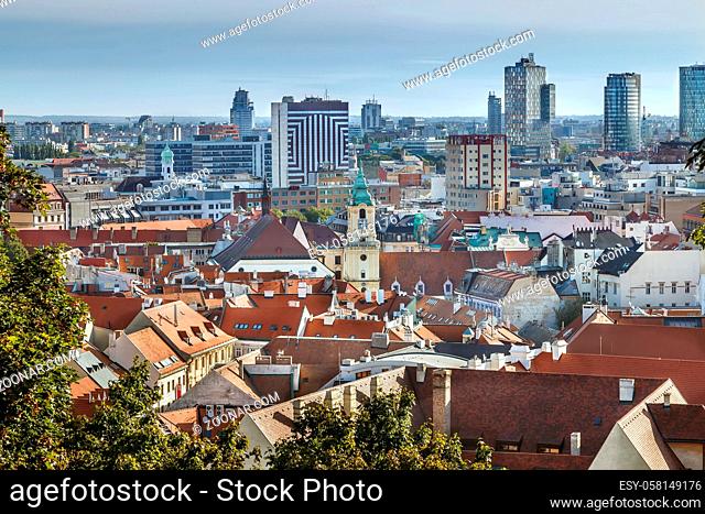 View of Bratislava old town with from Castle rock, Slovakia