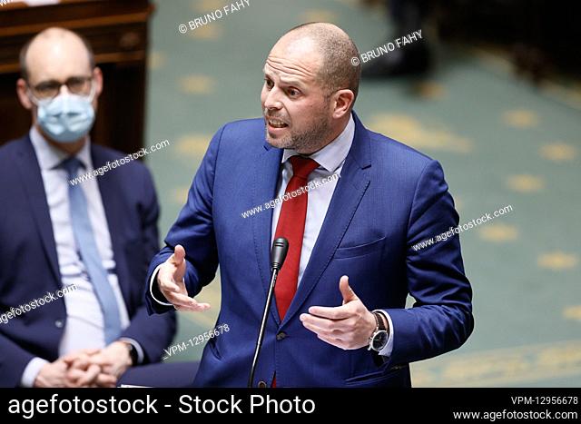 N-VA's Theo Francken pictured during a plenary session of the Chamber at the Federal Parliament in Brussels, Thursday 24 February 2022