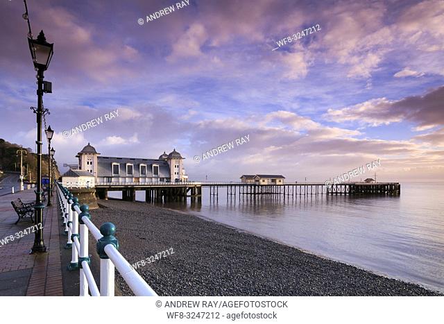 The Victorian Pier at Penarth near Cardiff in South Wales, captured from the promenade when it was bathed in early morning light in mid February