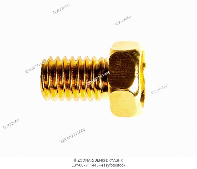 Gold hexagon head bolt isolated on white
