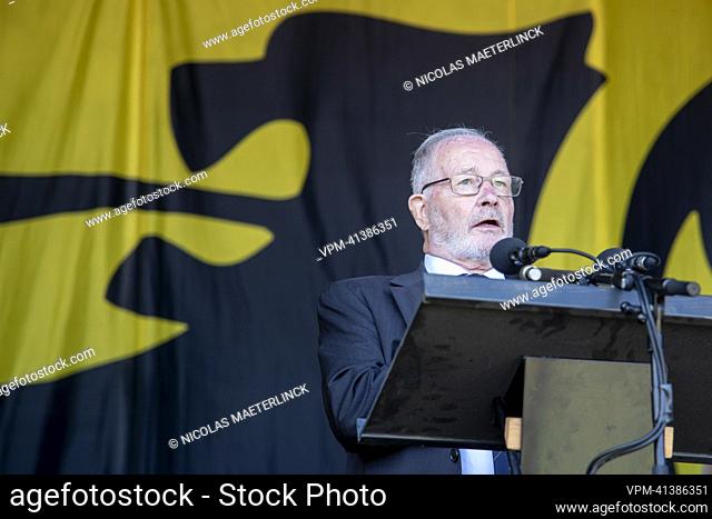 Wim De Wit pictured during the 'IJzerwake' radical Flemish far-right gathering at the 'Gebroeders Van Raemdonck Monument' in Ieper (Ypres)