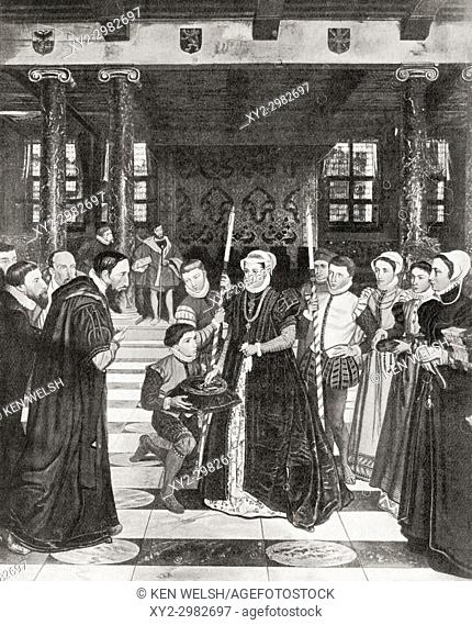 Margaret of Parma given the keys of Antwerp, Belgium, 1559. Margaret of Parma, 1522 - 1586. Governor of the Netherlands and Duchess consort of Florence