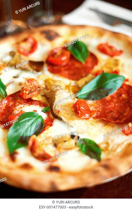 Image of tasty Italian veg pizza on a plate