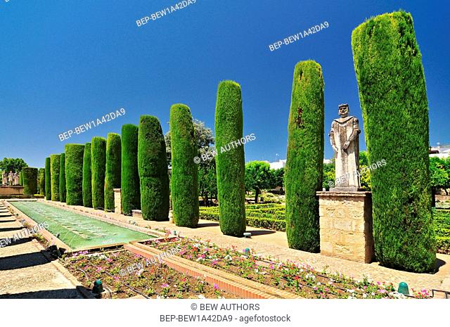 Pain Andalusia Cordoba The Alcazar Of The Christian Kings Cypress Alley And Basins In The Gardens