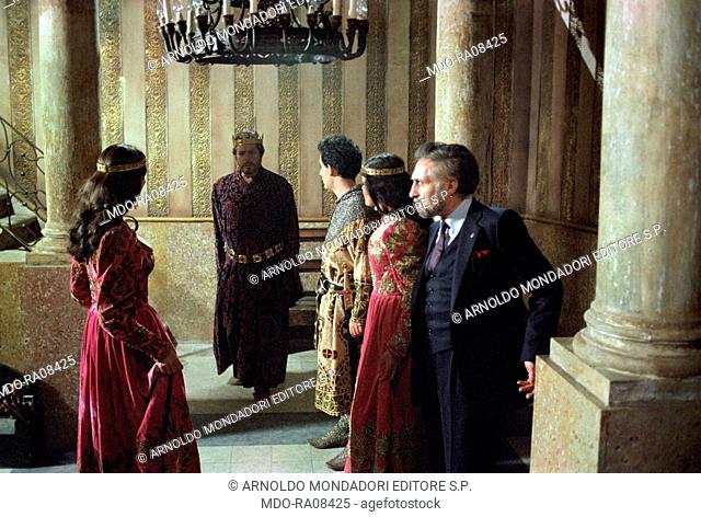 Italian actor Marcello Mastroianni - as the emperor Henry IV - with Italian actors Claudia Cardinale (Claude Joséphine Rose Cardinale) and Leopoldo Trieste and...