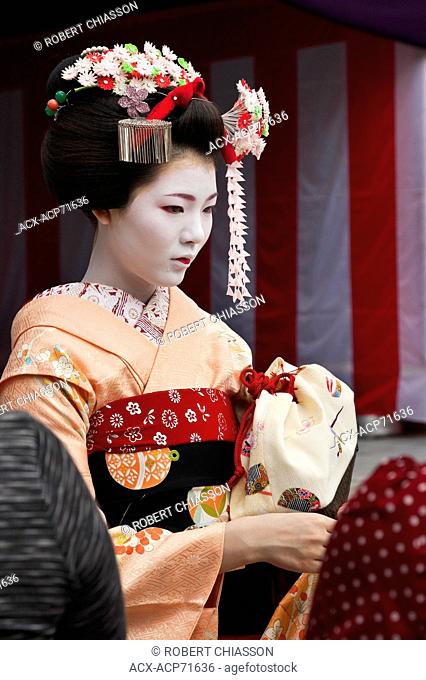 The first stage of apprenticeship towards becoming a geisha is for a woman under the age of 21 to train for several years as a maiko. . Kyoto, Japan