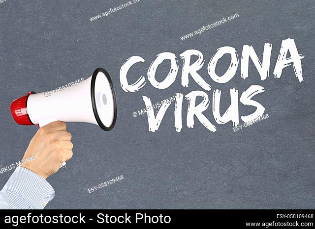 Coronavirus corona virus outbreak disease ill illness hand with megaphone
