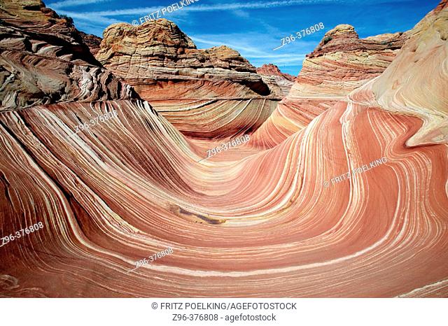 'The Wave', swirling sandstone formation. Paria Canyon-Vermilion Cliffs Wilderness. Arizona, USA