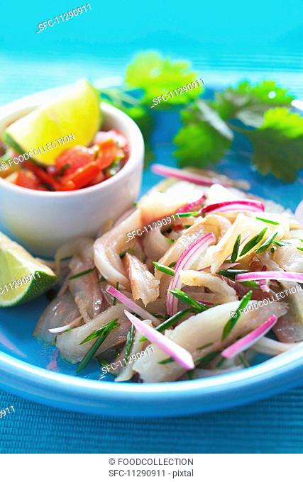 Ceviche with salsa and limes (Mexico)
