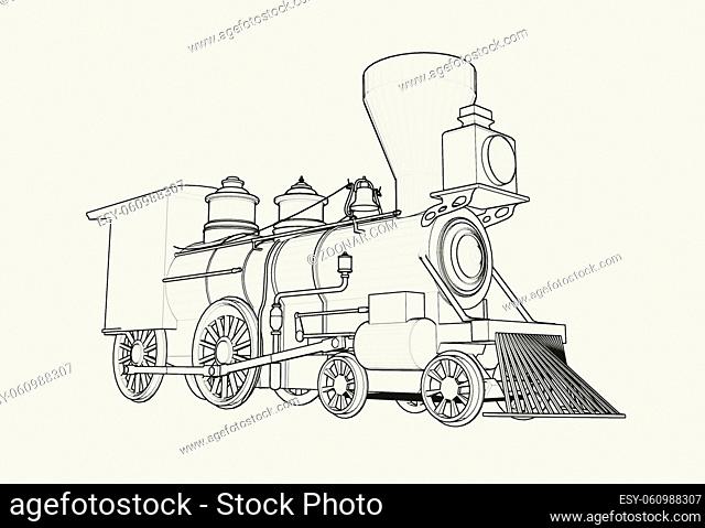 Old American 4-4-0 Steam Locomotive on white 3D render
