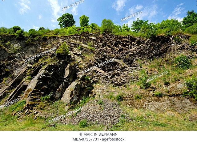 Historic slate quarry at Nordhalbener Schlossberg, Nordhalben, Frankenwald, Upper Franconia, Franconia, Bavaria, Germany