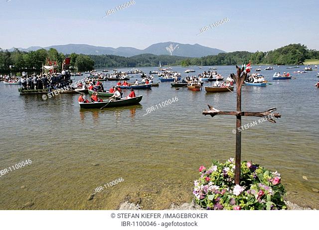 Corpus Christi lake procession on the Staffelsee Lake in Seehausen, Bavaria, Germany, Europe