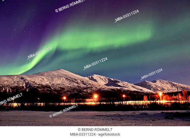 Norway, area of Troms, Lyngen alps, Lyngen fjord, aurora borealis, northern lights, Aurora borealis