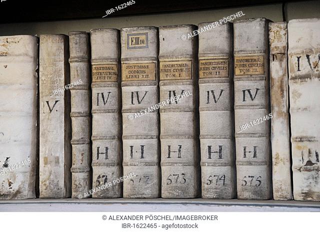 Very old books, library, Strahov Monastery, Hradcany, Castle District, Prague, Czech Republic, Europe