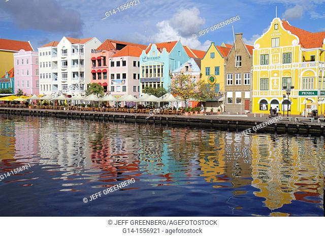 Curaçao, Netherlands Antilles, Dutch, Willemstad, Punda, St  Sint Anne Bay, Handelskade, waterfront, Koningin Emmabrug view, Queen Emma, bridge