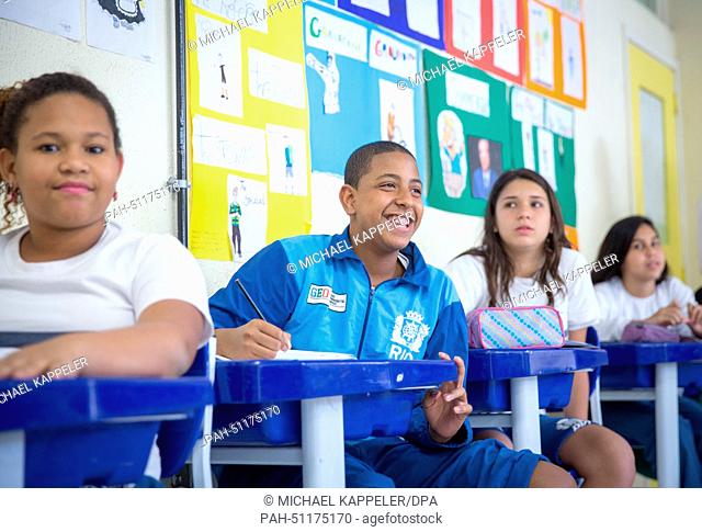 Students of Brazil's first sports high school, Ginasio Experimental Olimpico (GEO), take part in an English class in Rio de Janeiro, Brazil, 8 August 2014