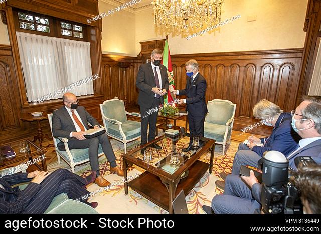 Flemish Minister President Jan Jambon and Lehendakari (President) of the Basque Government Inigo Urkullu Renteria pictured during a diplomatic meeting in...