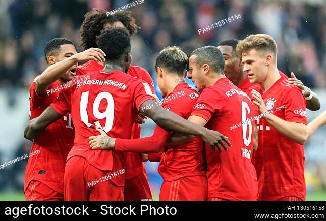 firo: 29.02.2020 Football, Soccer: 1. Bundesliga, season 2019/2020 TSG Hoffenheim - FC Bayern Munich Muenchen 0: 6 FCB Thiago, jubilation, goaljubel
