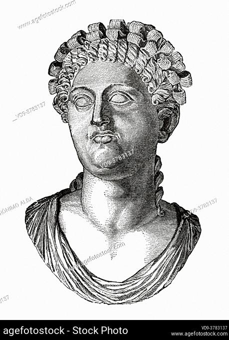 Empress Messaline, wife Emperor Claudius, Ancient roman empire. Italy, Europe. Old 19th century engraved illustration, El Mundo Ilustrado 1881