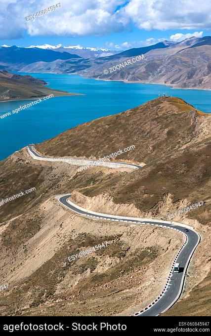Road Winding Through mountain in tibet china