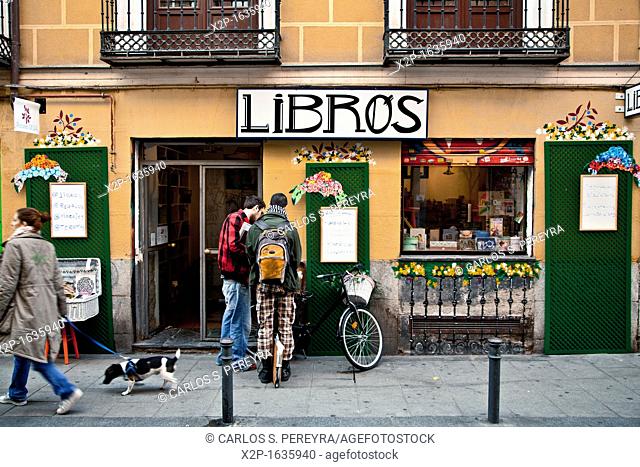 Bookstore in Malasaña district, downtown of Madrid, Spain