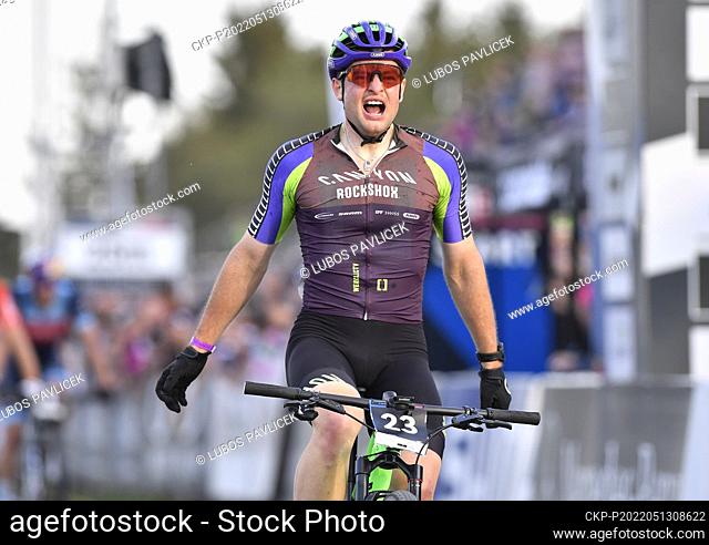 Luca Schwarzbauer from Germany wins the UCI MTB World Cup, Cross-Country Short Track, on May 13, 2022, in Nove Mesto na Morave, Czech Republic
