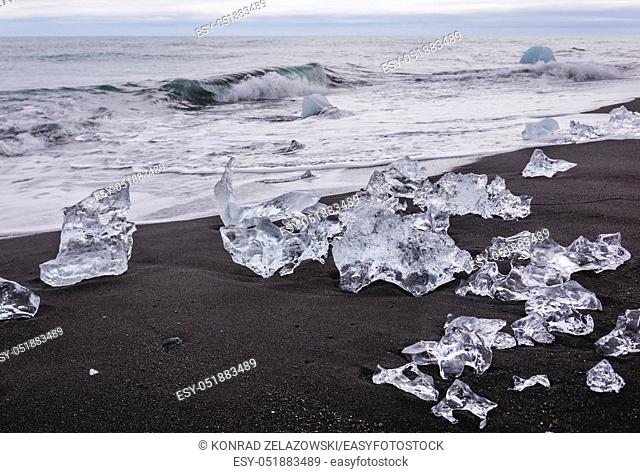 Ice on the Diamond Beach in southeast Iceland