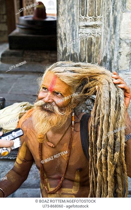 An Indian Sadhu  holy man  with very long rasta style dreadlock hair