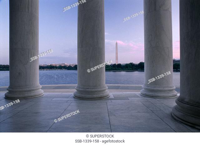Washington Monument and Jefferson Memorial Columns Washington, D. C. USA
