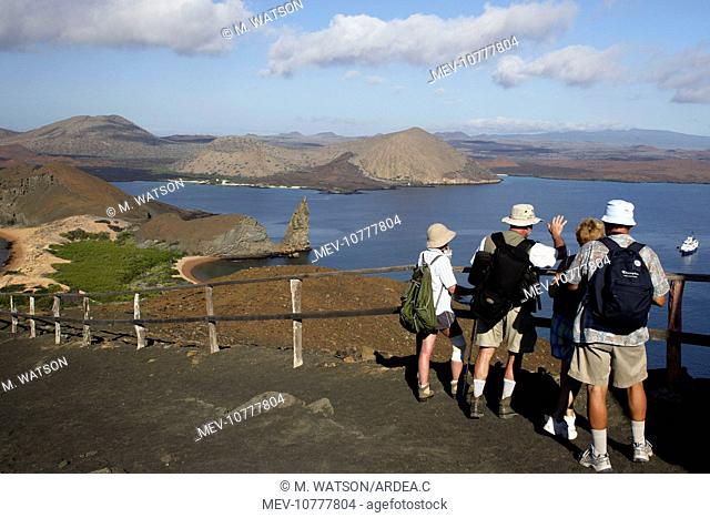 Tourists at viewpoint on Bartolome island