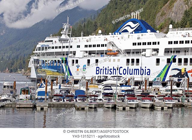 BC ferries docking Horseshoe Bay ferry terminal, Northwest Vancouver, British Columbia, Canada