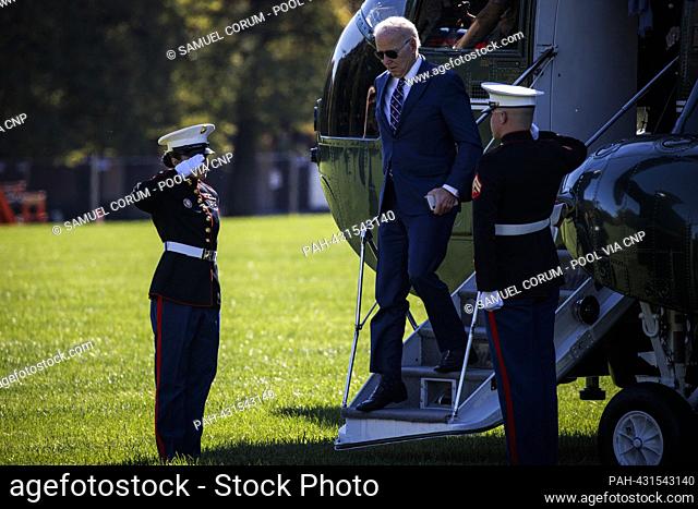 United States President Joe Biden steps off Marine One at Fort Leslie McNair on October 23, 2023 in Washington, D.C. The President and First Lady spent the...