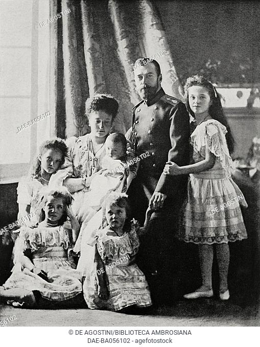 Portrait of the Imperial Family of Russia, with (from left to right) the Grand Duchesses Tatiana and Maria, Empress Alexandra Feodorovna