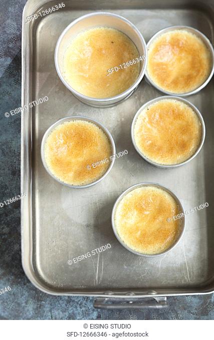 Cheese flans in metal moulds