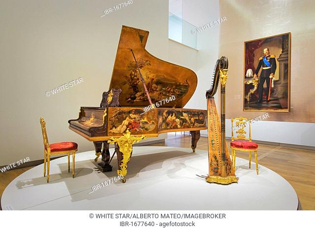 At the Russian Court, an exhibition at the New Hermitage Museum, Gran Piano exhibit, a painted Schroeder grand piano, 1898