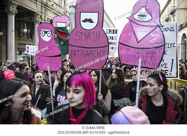 March 8, 2018 - Turin, Piedmont, Italy - Procession of March 8 for the Women's Day in Turin (Credit Image: © Stefano Guidi via ZUMA Wire)