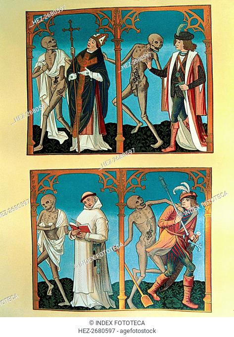 Dance of Death, with the archbishop, the knight, the monk and the military, Miniature from Blais ?