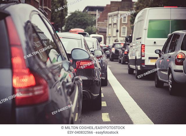 Heavy traffic on a London street