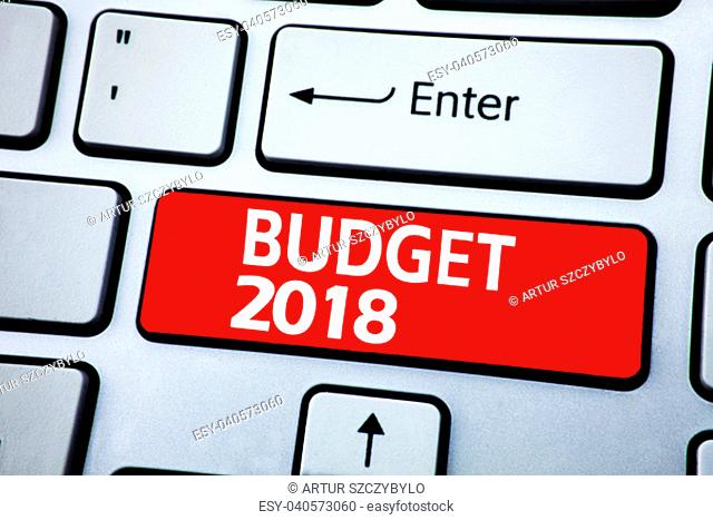 Handwriting Announcement text showing Budget 2018. Business concept for Budget 2018 written on sticky note paper on wooden background