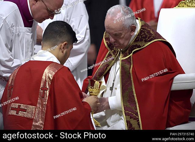 Pope Francis during the solemn mass to celebrate the feast of Saint Peter and Saint Paul with the new Cardinals and the new Metropolitan Archbishops in St...