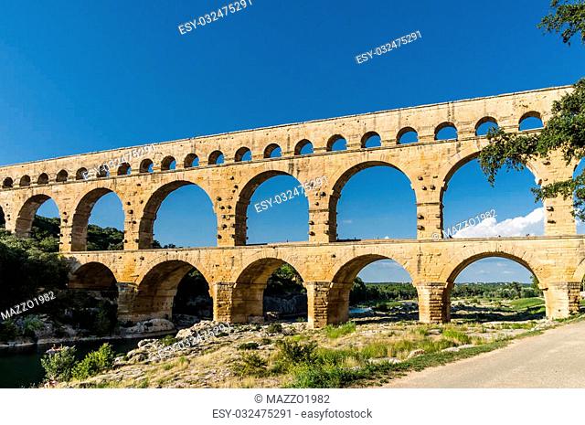 Pont du Gard, famous roman aqueduct in southern France near Nimes