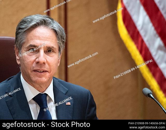 08 September 2021, Rhineland-Palatinate, Ramstein-Miesenbach: US Secretary of State Antony Blinken during a visit to the US airbase in Ramstein