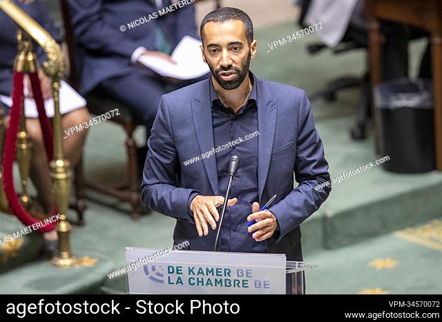 State Secretary for Asylum and Migration policy Sammy Mahdi pictured during a plenary session of the Chamber at the Federal Parliament in Brussels