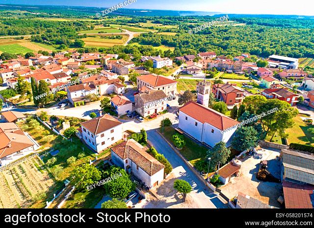 Village of Nova Vas in Istria aerial view, historic architecture of Istria, Croatia