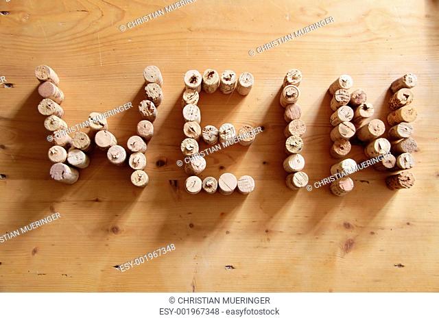 Corks forming the word wine